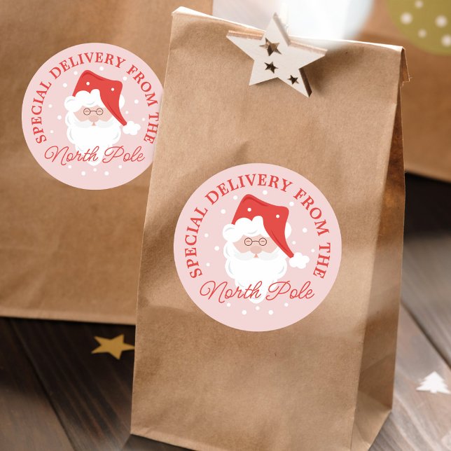 Adesivo Entrega Especial Do Polo Norte Papai Noel (Special Delivery From The North Pole Santa Claus Classic Round Sticker)