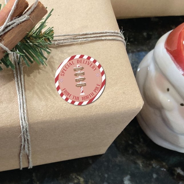 Adesivo Entrega especial do Polo Norte vermelho e branco (Criador carregado)