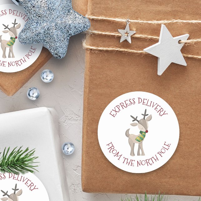 Adesivo Entrega expressa do Polo Norte | Reindeer (Express delivery from the north pole red nosed reindeer sticker)