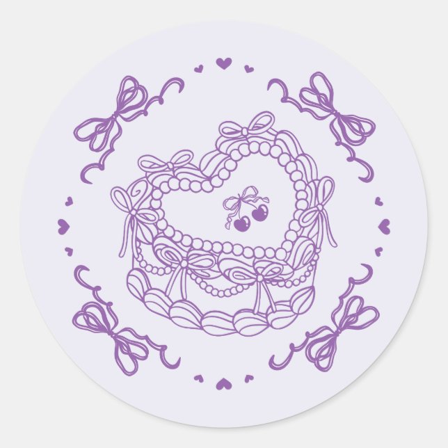 Adesivo Envelope Bolo Retro Coração do Arco Roxo (Frente)