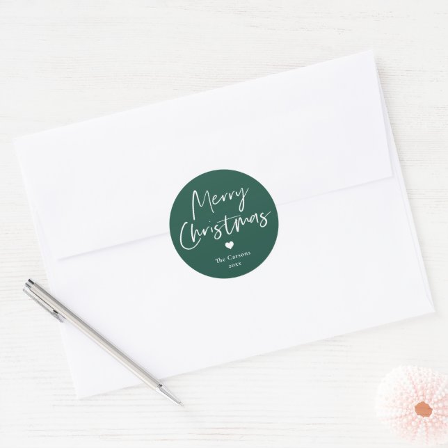 Adesivo Envelope de Cartão de Natal Verde de Script Modern (Envelope)