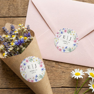Adesivo Envelope de Casamento com Monograma de Flor Silves