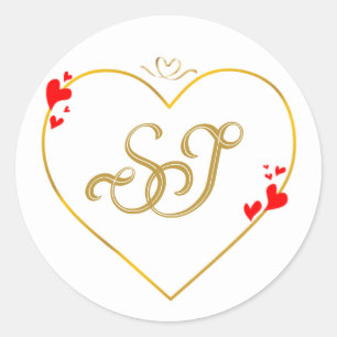 Adesivo Envelope de casamento com monograma dourado e cora