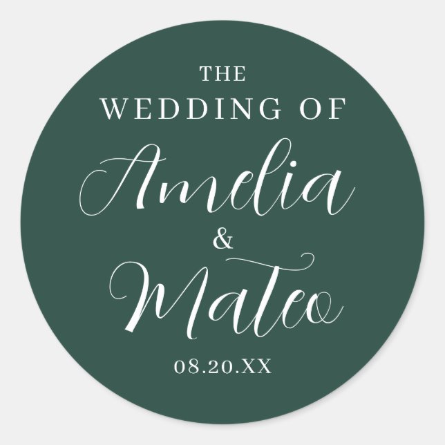 Adesivo Envelope de Casamento de Caligrafia Verde Emerald  (Frente)