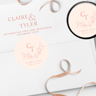 Adesivo Envelope de Casamento de Pêssego Elegante Selo/Fav