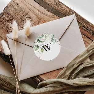 Adesivo Envelope de Casamento Elegante Dourado Verde Monog