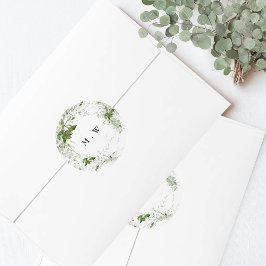 Adesivo Envelope de Casamento Eucalyptus Wreath Green Mono
