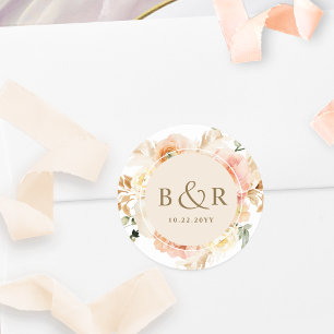Adesivo Envelope de Casamento Floral Amarelo Peach Cream /