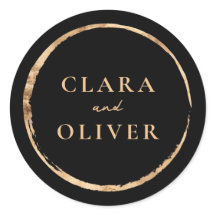Envelope de casamento preto com círculo de ouro po