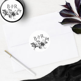 Adesivo Envelope de Casamento Preto e Branco Floral Selo/F