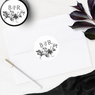 Adesivo Envelope de Casamento Preto e Branco Floral Selo/F