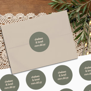 Adesivo Envelope de Casamento Retro Verde Sage Minimalista