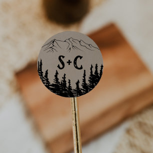 Adesivo Envelope de Casamento Rustic Woodsy Mountain Monog