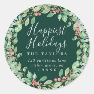 Adesivo Envelope de Natal Greenery Happiest Holidays