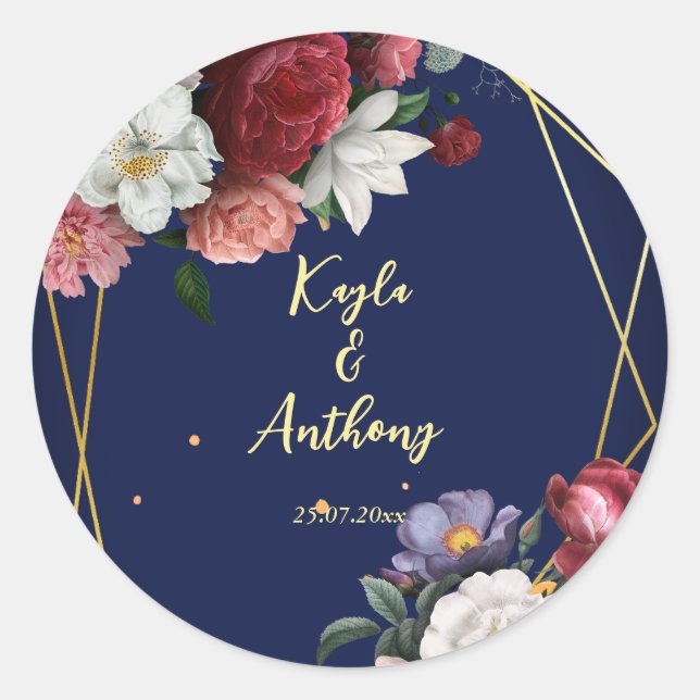 Adesivo Envelope de rosas azul-burgundi marinho (Frente)