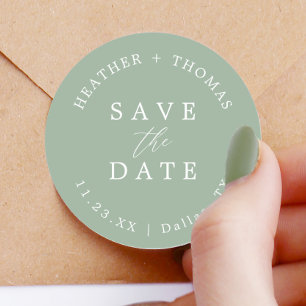 Adesivo Envelope de Save The Date de Casamento Verde Sage