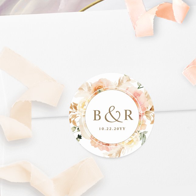 Adesivo Envelope/Favor de Peach, Blush e Casamento Dourado (Criador carregado)