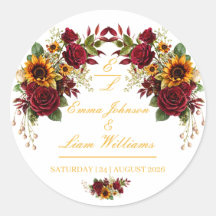 Envelope Floral de Girassol Borgonha para Casament