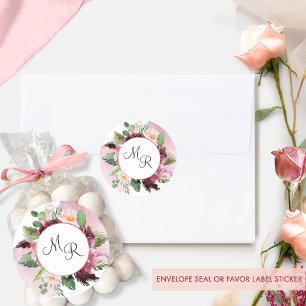 Adesivo Envelope Floral Elegante Burgundy Rosa