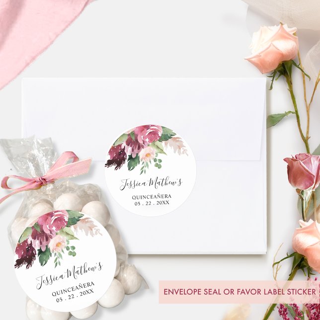Adesivo Envelope Floral Rosa-Brilhante/Selo/Favor (Criador carregado)