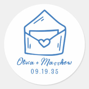 Adesivo Envelope Heart Blue French Style Data de casamento