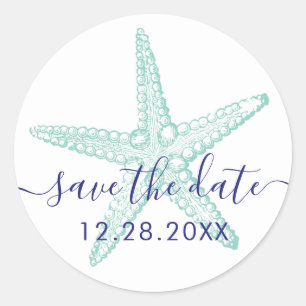 Adesivo Envelope Seal Blue Teal Starfish Casamento Praia