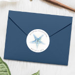 Adesivo Envelope Seal Sticker, Casamento Blue Starfish Bea<br><div class="desc">Os adesivos personalizados de casamento da Starfish Beach com nomes de noiva e noivo e data de casamento mostram uma réplica do meu trabalho de arte de aquarela original em tons de azul. Cartões Para Cartões, Cartões Para Casamento, Convites de chá de panela, Cartões salve a data, Bridesmaid Para Cartões...</div>