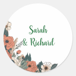 Adesivo Envelope Sealer De Casamento Floral Redondo Branco
