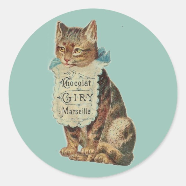 ADESIVO ENVELOPE SELO COM ILUSTRAÇÃO DE GATO VINTAGE (Frente)