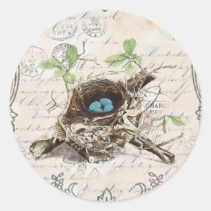 Adesivo ephemera french botanch ovos aves ninho