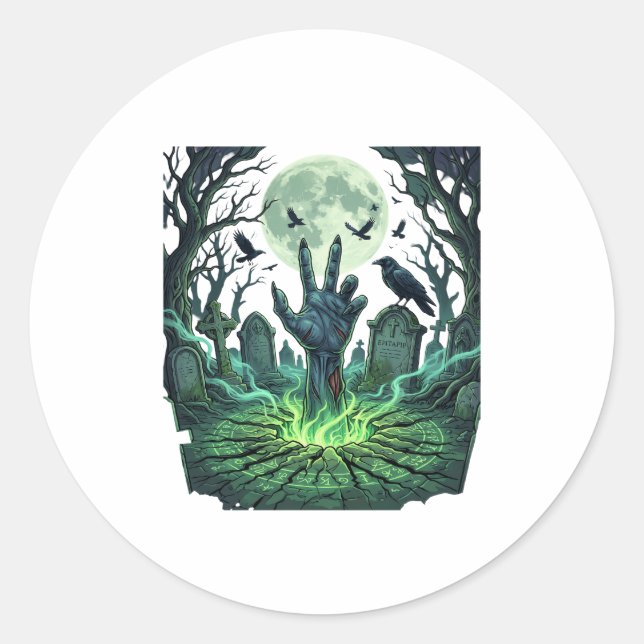 Adesivo Epitapip Mão de Zumbi Cemitério Lua Cheia (Frente)