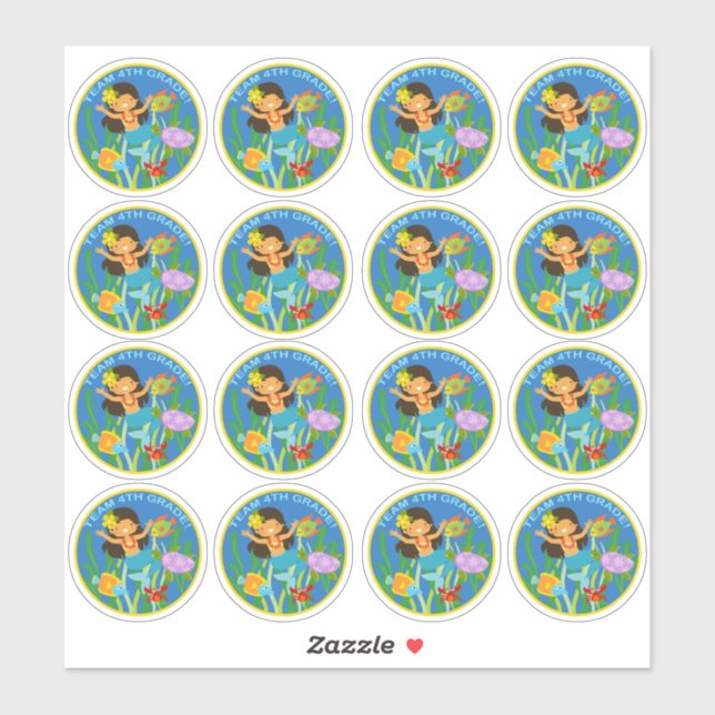 Adesivo Equipe 4º ano! Sereia e Tartaruga Marinha (Folha)