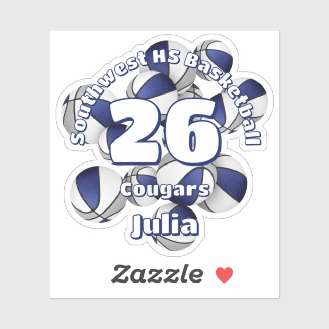 Adesivo equipe da cinza azul cores basketbolas nome crianç (Folha)