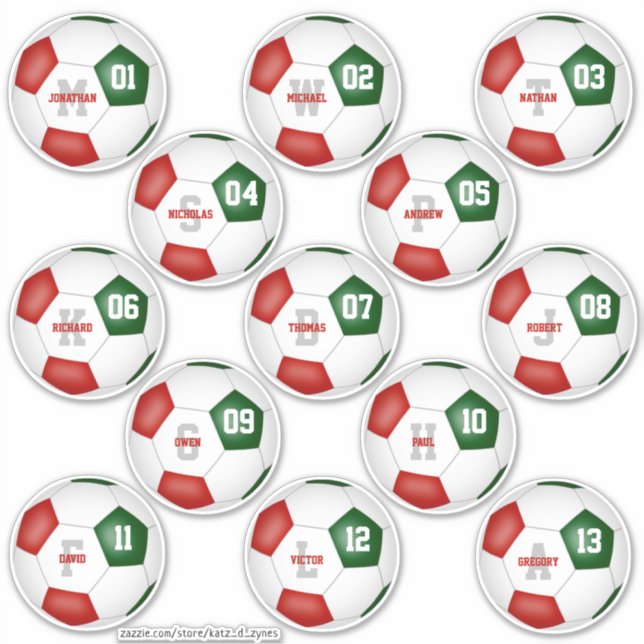 Adesivo equipe de futebol verde-vermelho 13 personalizada  (Frente)