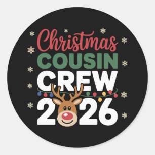 Adesivo Equipe de Primo de Natal 2026 Rena Flocos de Neve