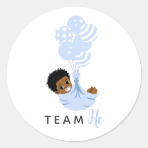Adesivo Equipe Ele Menino Bebê Balão Azul Afro-Americano