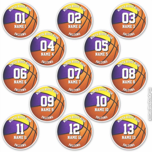 Adesivo Equipe esportiva de ouro roxo colorido basquete (Frente)