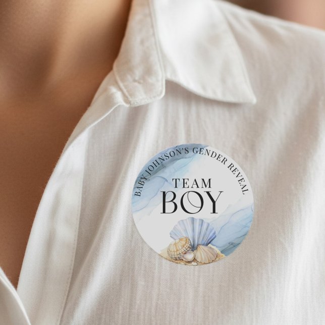 Adesivo Equipe Menino Revelação de Gênero Marítimo (Team Boy guest labels from the Coastal Gender Reveal - We Shell Sea collection by Darling & May)