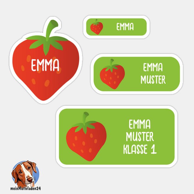 Adesivo Erdbeere Namensaufkleber – 24er Set (24 verschiedene Namensaufkleber - Motiv: Erdbeere )