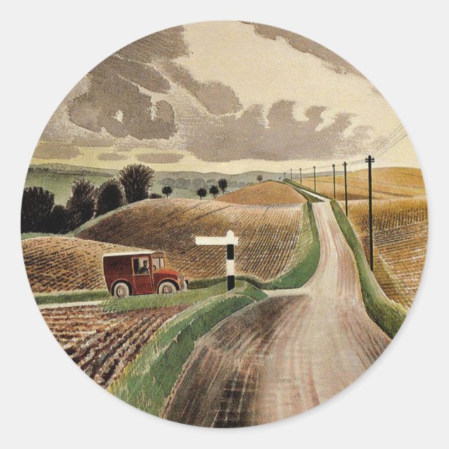 Adesivo Eric Ravilious art, Wiltshire Landscape, (Frente)