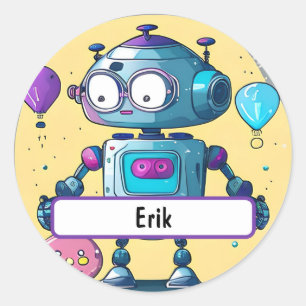 Adesivo Erik, o Brainy Bot com o Nametag Personalizado
