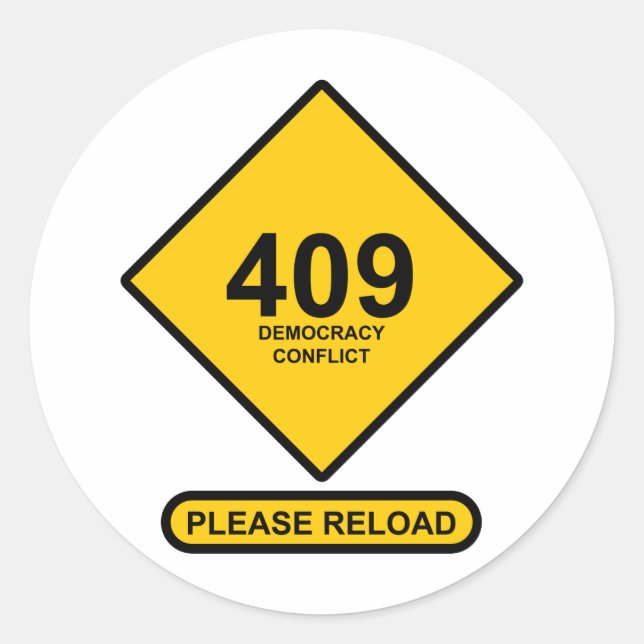 Adesivo Erro 409: Conflito de democracia (Frente)