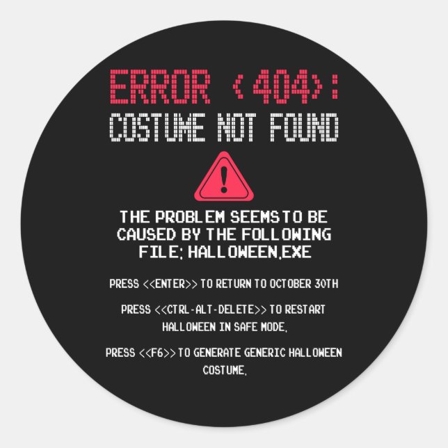 Adesivo Erro de Halloween 404 Figurume Não Encontrado Roup (Frente)