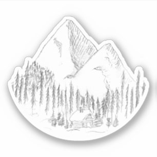 Adesivo Esboço de Floresta e Montanhas