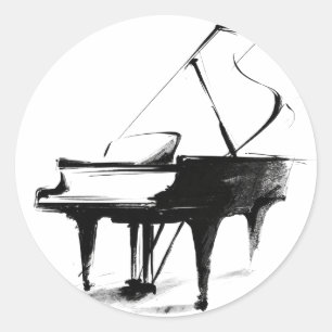 Adesivo Esboço Minimalista de Piano de Cauda em Música