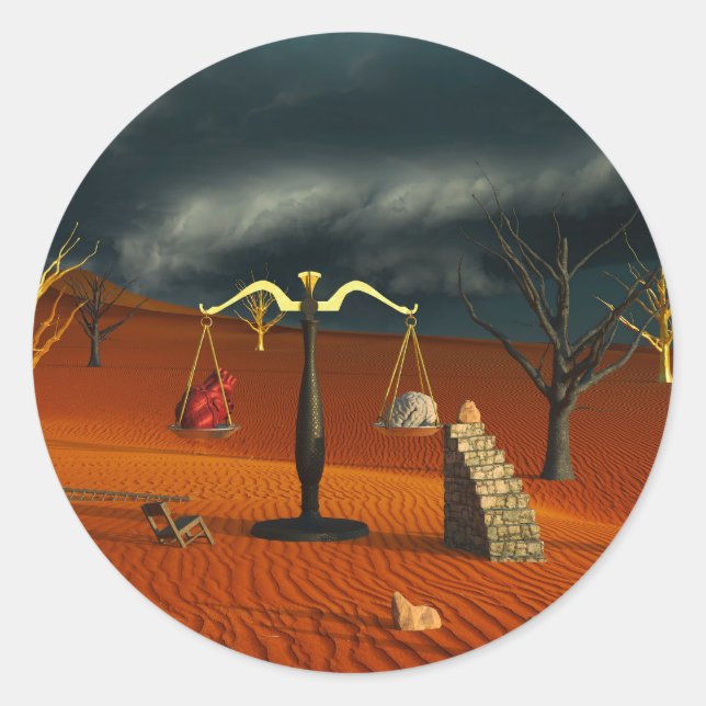 Adesivo Escalas da Verdade – Simbolismo Surreal do Deserto (Frente)