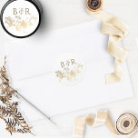 Adesivo Escaravelho branco e Dourado embrulho Selo/Favor<br><div class="desc">Vinheta de casamento elegante com folha de ouro esfarrapada, desenhada à mão com detalhes florais e iniciais de casal. Ideal como selo de envelope ou etiqueta de favor. Parte da nossa "Encantação Branca e Dourada e Coleção Celestial" com uma variedade de produtos de coordenação, incluindo envelopes. Visite a coleção inteira...</div>