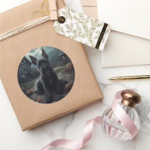 Adesivo Escocês Terrier Pumpkins Halloween Scary