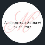 Adesivo Escrita Rosa Esbranquiçada Script M Monograma Inic<br><div class="desc">Simples, Elegante, Rosa Esbranquiçada e Monograma Branco Vinheta-Favor de Casamento de Casamento ou Guardar o selo de Envelope Data. Por Elke Clarke ©2009. Personalize com o seu sobrenome inicial e noiva e nomes de noivos e data do casamento. Use para selar os envelopes do convite de casamento ou adicionar aos...</div>