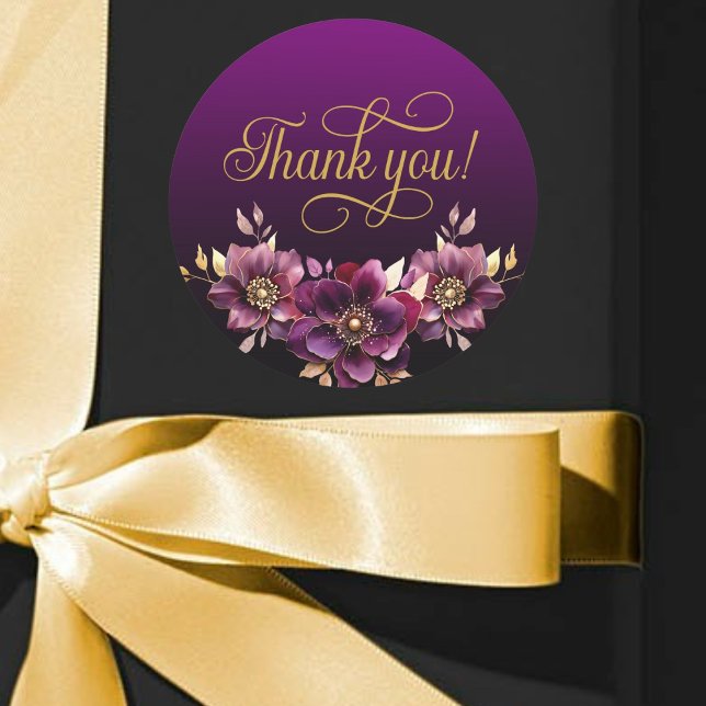 Adesivo Escrito Dourado Floral Elegante Obrigado Roxo (Criador carregado)